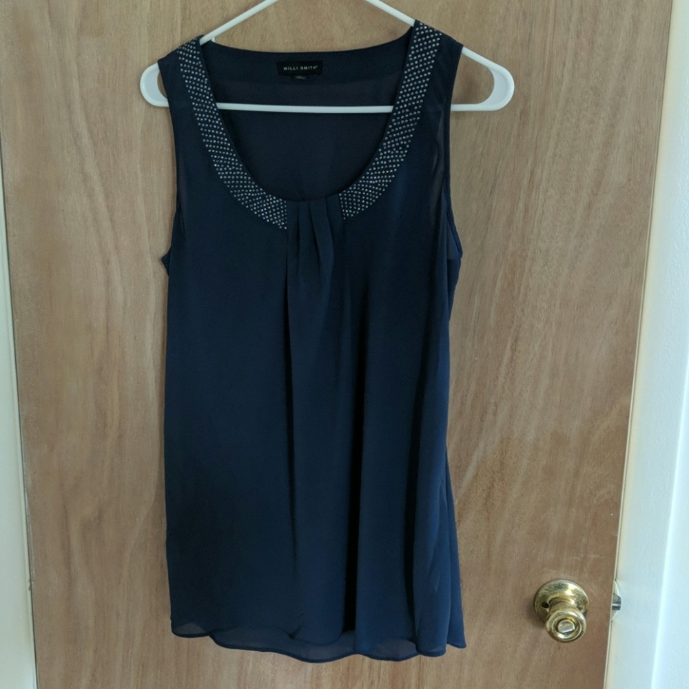 Inky blue embellished Willi Smith tank top